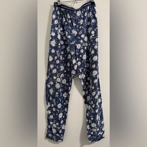 Women's Pajama Bottoms Pants Size Medium Blue White Floral DKNY